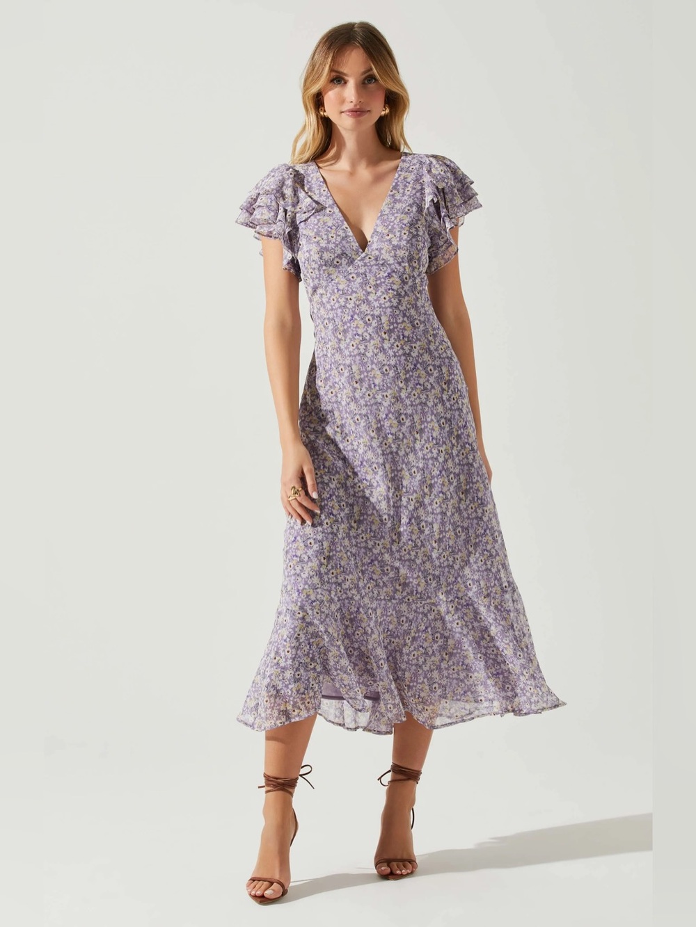 ASTR Celestine Purple Floral Midi Dress M